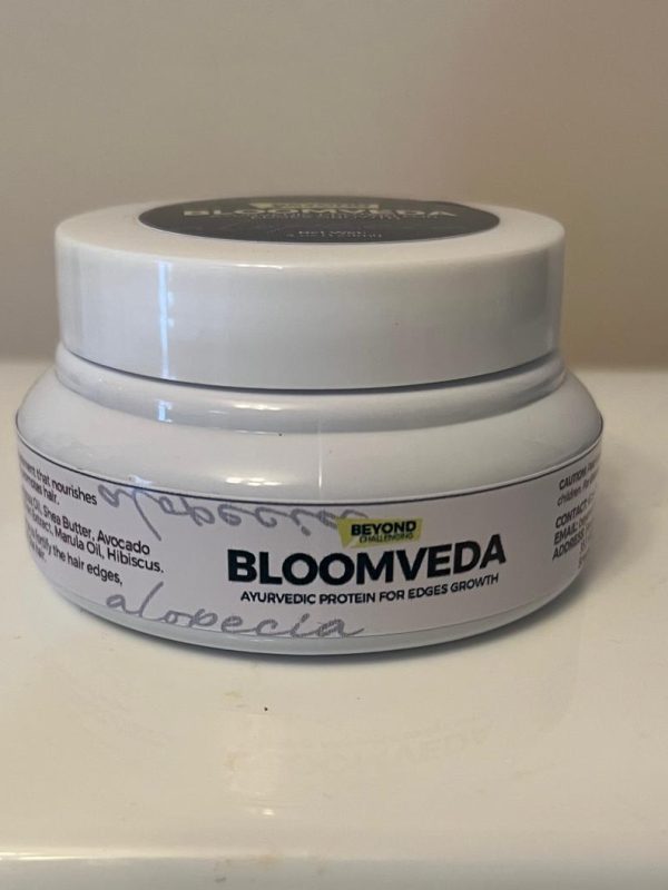 Bloomveda Ayurvedic Protein for Edges Growth 5 oz jar with a white body and white lid